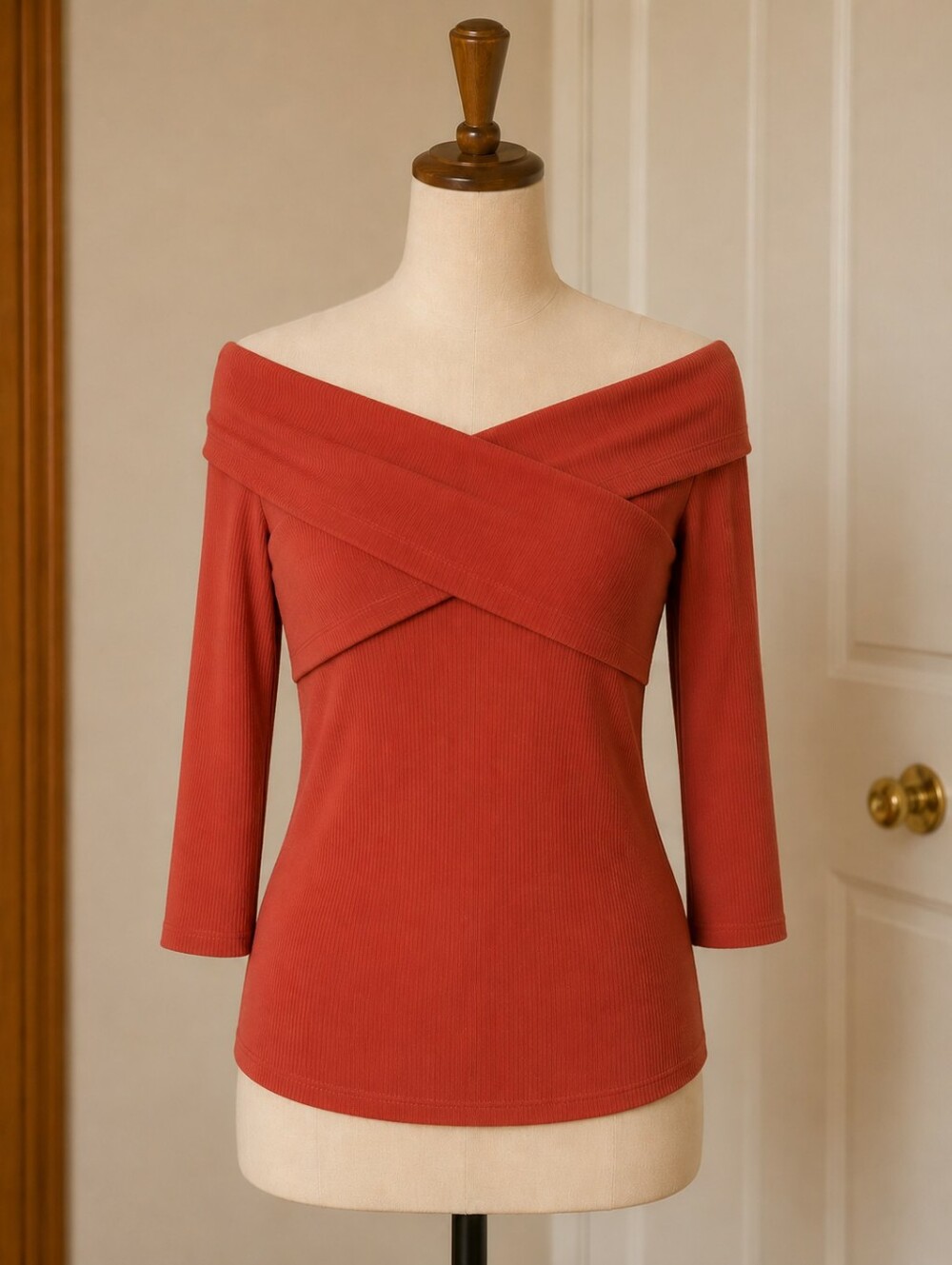 Burnt Orange Off-Shoulder Crisscross Top